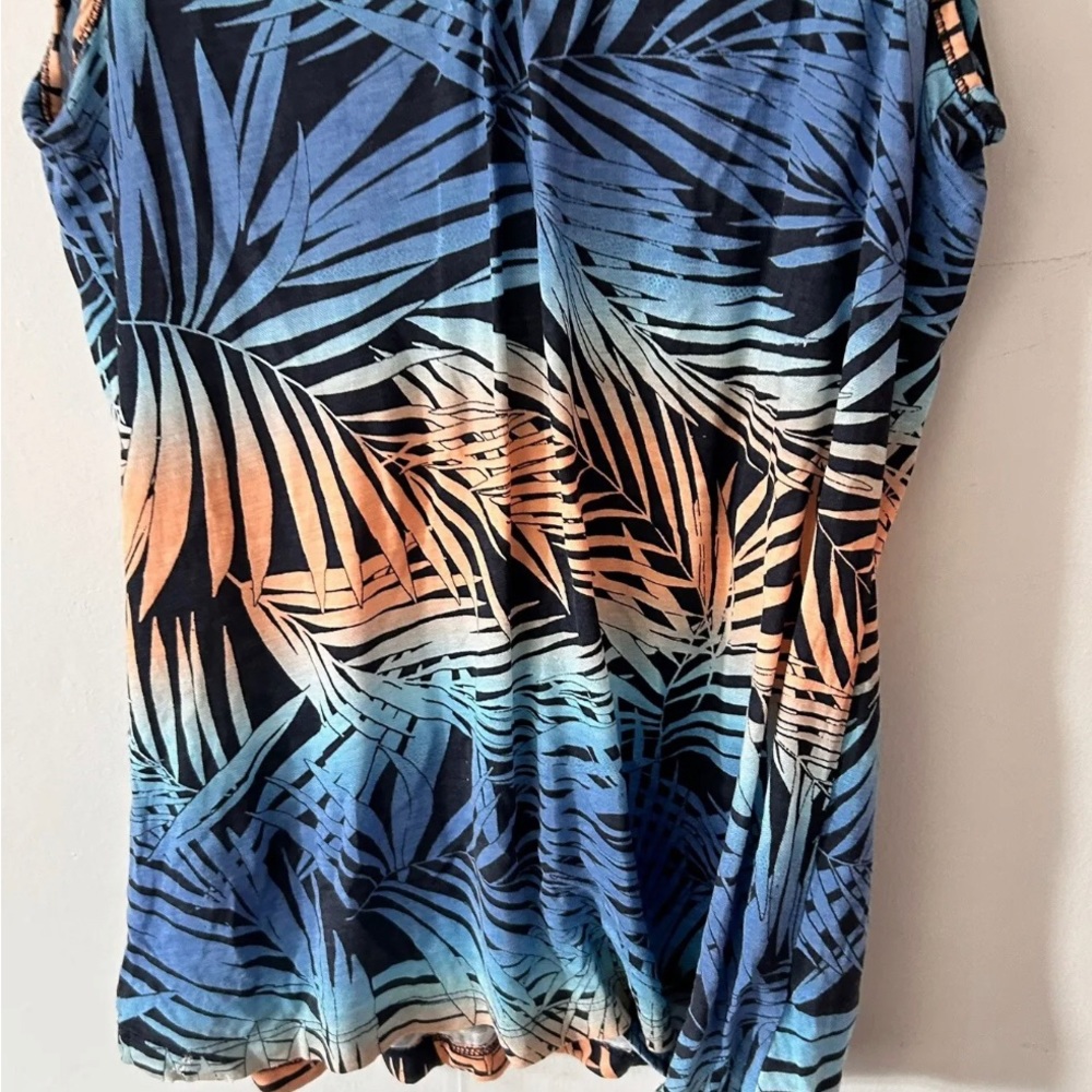 fat face womens uk 14 blue orange plam tree print cut out back top - Picture 3 of 6